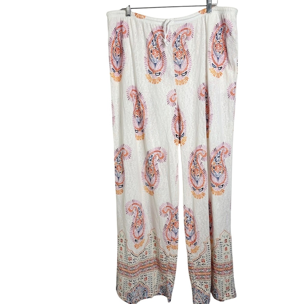 Womens Paisley Wide Leg Lounge Pants Drawstring Pockets 2XL Casual Boho Cute